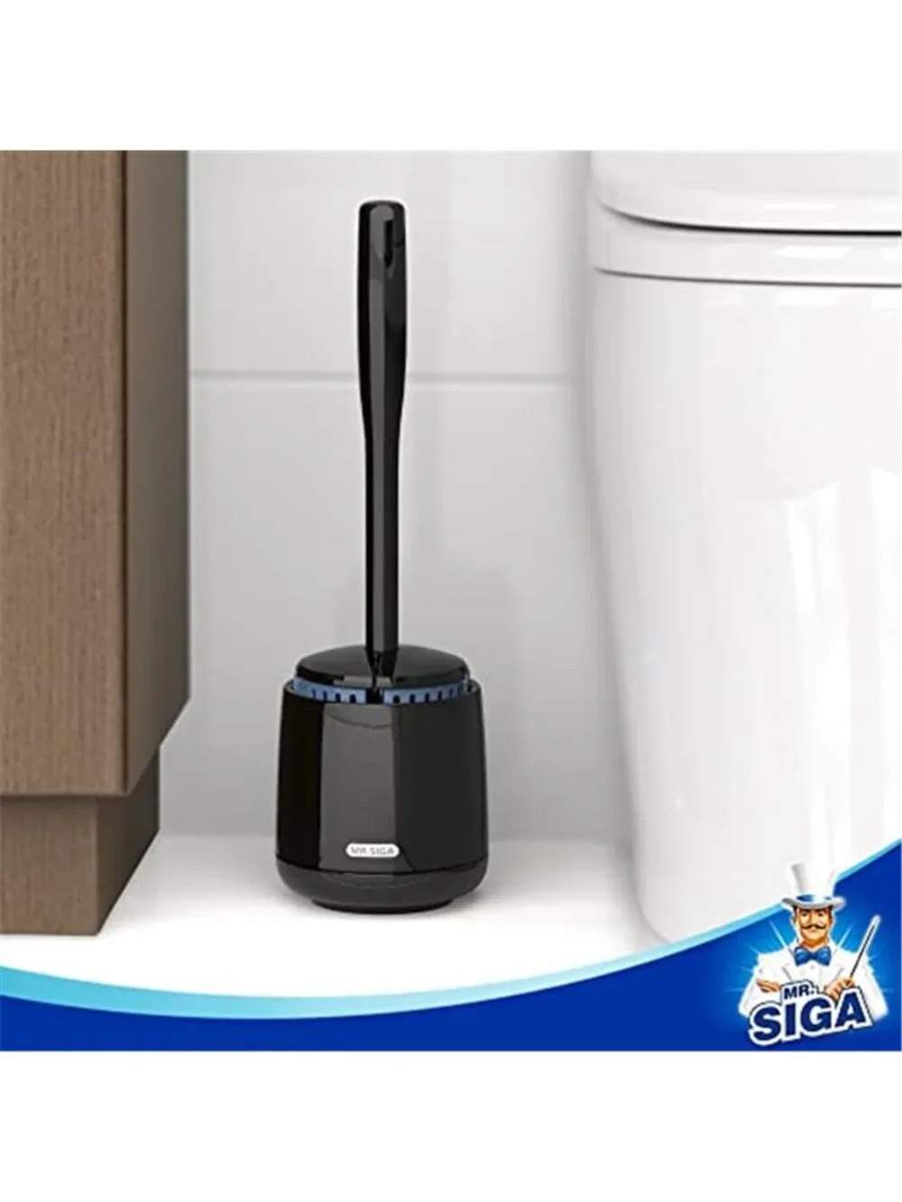 Toilet Bowl Brush With Holder Black Bathroom Cleaning Brush Heavy Duty Bristles
